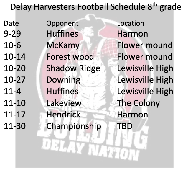 8th Grade Football Schedule
